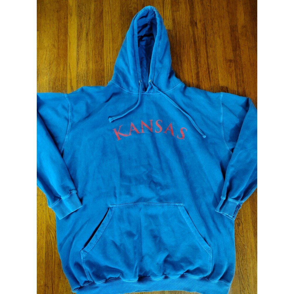 Kansas University Jayhawks Mens 3XLarge Big & Tall Blue Hoodie Sweatshirt KU Y2K